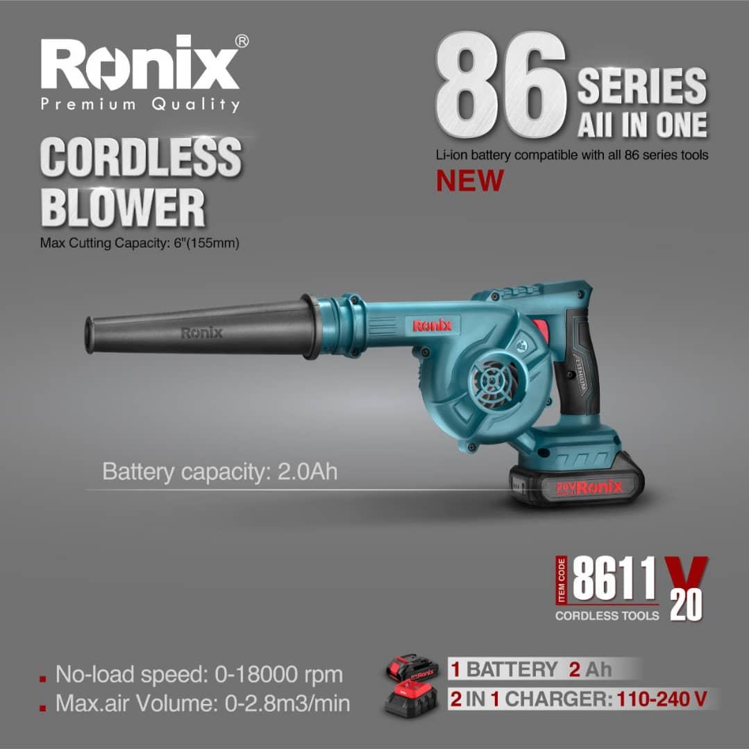 Ronix 8611 Cordless Brushless Electric Power Vacuum Blower Machine Power Leaf Cordless Blower
