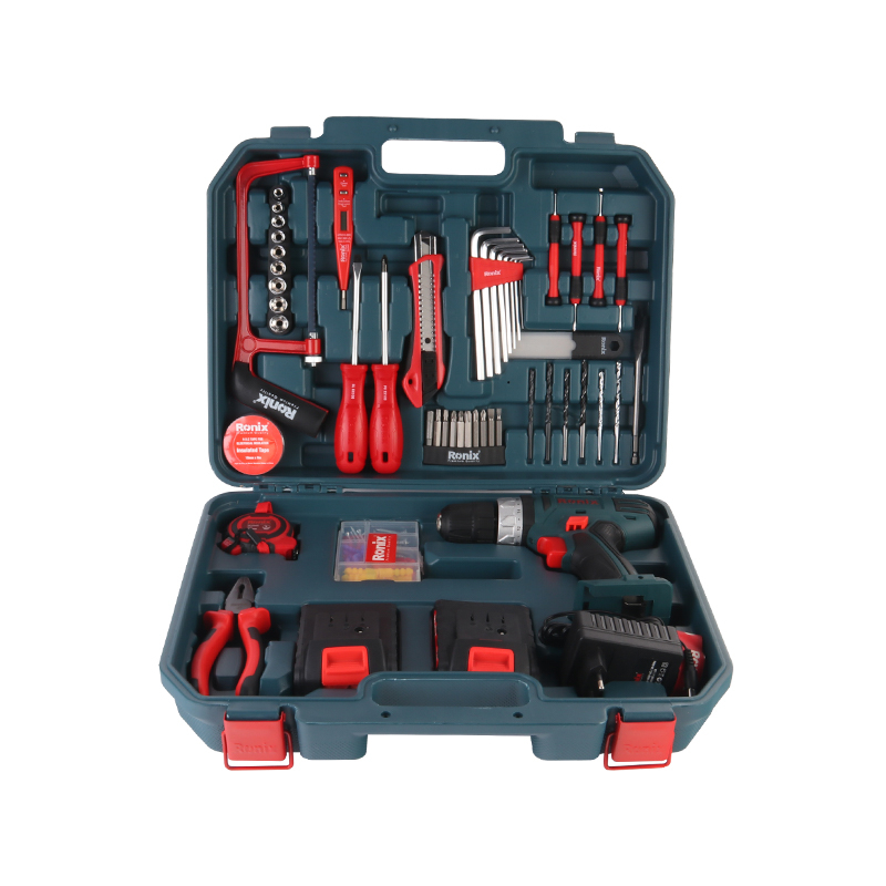 Ronix RS-8018 53pcs 18V Battery Impact Drill Combo Set Box Cordless Power Drill Set Driver Kit With Hand Tools Drill Bits