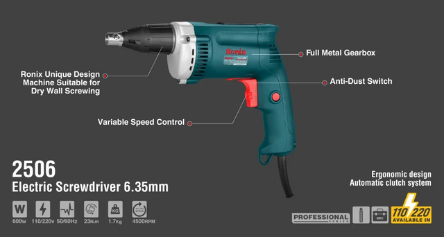 ronix in stock 2506 corded screwdriver 600w 23n m 220v
