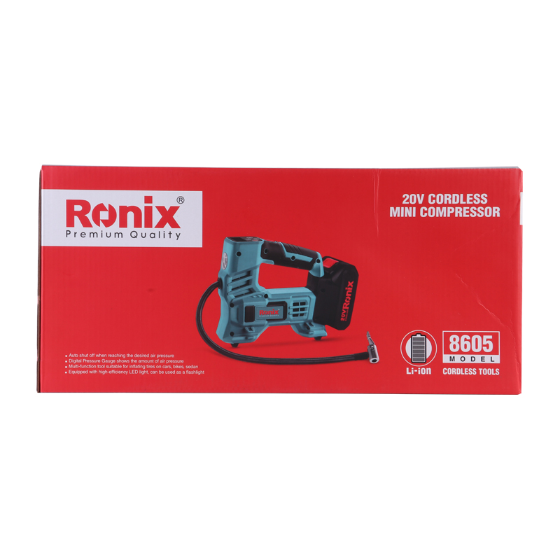 Ronix 20V Mini Air Compressor 8605 Cordless Wireless Digital Portable Battery Cordless Car Air Pump Compressor Tire Inflators