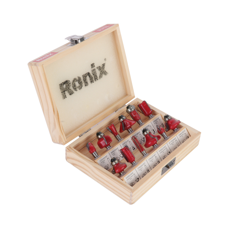 Ronix RH-5341 6mm Tungsten-Carbide Carbon Steel Straight Type 12pcs Router Bits Set