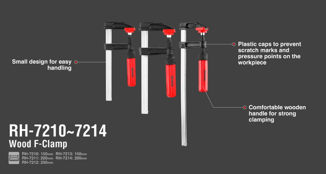 Ronix RH-7210~7212 50mm Bar F Clamps Clip Grip Quick Ratchet Release Woodworking DIY Hand Tool Kit 150-250 F Clamp