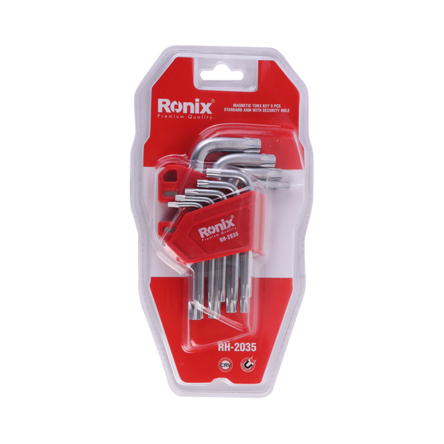 Ronix in stock RH-2035 9pcs 1.5-10mm T10-T50 CRV long hex Allen Wrench hex key Magnetic torx key