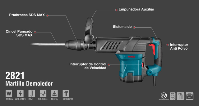 Ronix 2821V 1500W Demolition Hammer 110V 27J