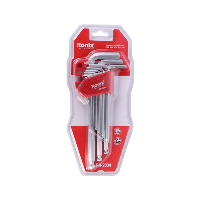 Ronix Magnetic Hex Key 9 Pcs RH-2034 1.5-10mm Folding Torx Hex Key Stainless Steel Hex wrench long Handle magnetic