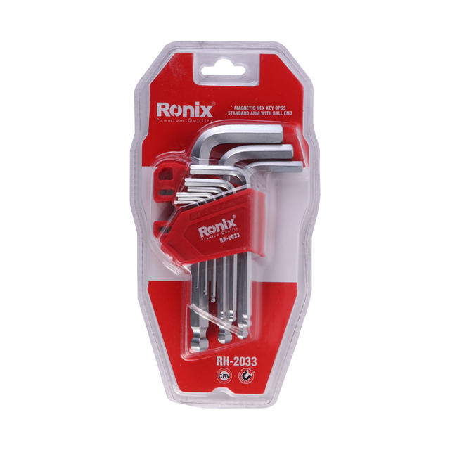 Ronix in stock RH-2033 1.5-10mm CRV magnetic Hex Key 9 Pcs Stainless Steel Hexagonal wrench Handle Hex Key set