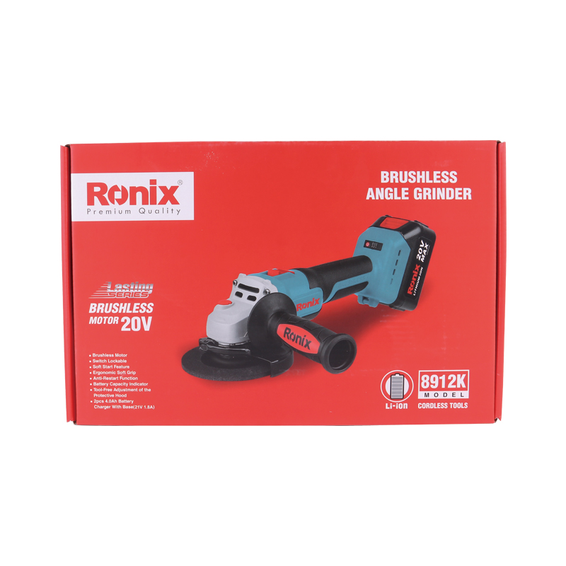 Ronix 8912K 4.0Ah lithium-ion battery and fast charger battery powered portable sander tool Cordless brushless Angle grinder kit