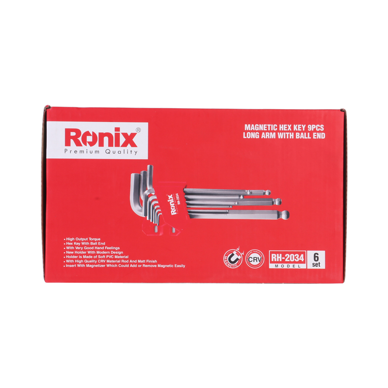 Ronix Magnetic Hex Key 9 Pcs RH-2034 1.5-10mm Folding Torx Hex Key Stainless Steel Hex wrench long Handle magnetic