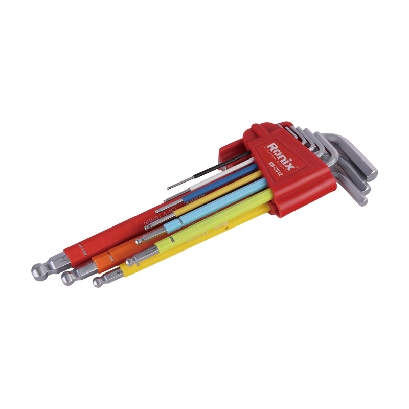 Ronix Hex Key 9 Pcs RH-2042 T10-T50 Folding Torx Multi color long arm ball end magnetic Hex Key set